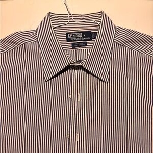 Polo Ralph Lauren Men's Andrew 100% Cotton 17/36 Navy Striped Button Down Shirt